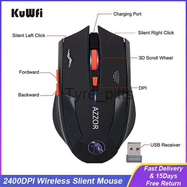 Mouse 2400DPI para jogos, mouse sem fio, botão Slient, mouse de computador, bateria de lítio embutida, 2.4G, motor óptico, mouse para PC/laptop X0807