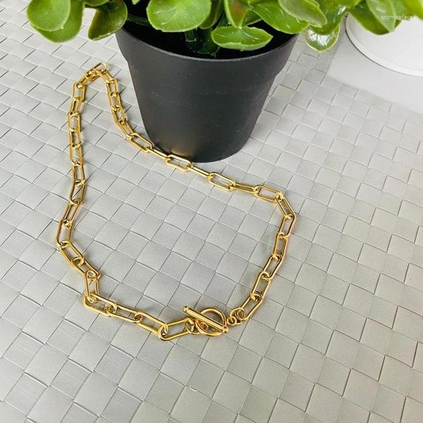 Choker Edelstahl Quadratische Gliederkette Halsketten Für Frauen Männer Goldene Farbe Metall Toggle Verschluss OT Schnalle Kragen HipHop Schmuck