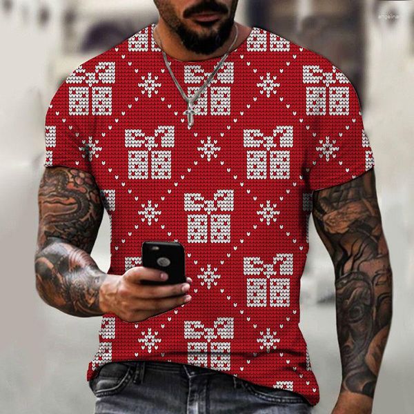 Camisetas masculinas Street T-shirts Outfit de Natal Manga curta Fashion O Neck Tops Oversized Harajuku Impressão 3D T-shirt