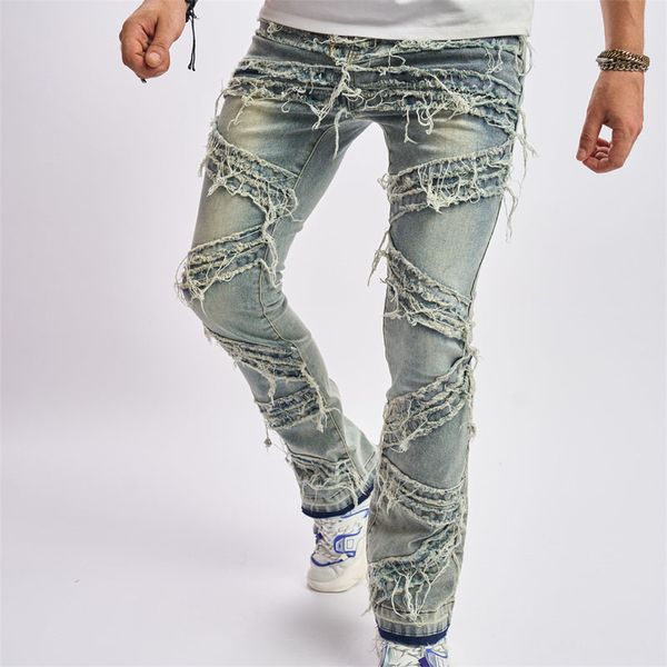 Jeans Masculino Jeans Masculino Casual Jeans Patchwork Rasgado Calça Jeans Hip Hop Estilo Punk Play Skateboarding Street Personality Jeans Juvenil Masculino 9 230804