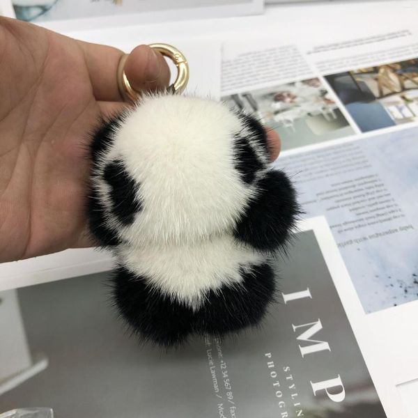 Portachiavi 2023 Carino Bella Panda Animale Portachiavi Vera Palla di Pelo Genuino Pompon Anello Pendente Del Sacchetto di Fascino Per Le Donne F337