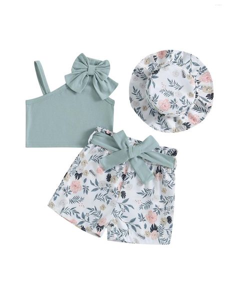 Kleidungssets Baby-Mädchen-Set mit One-Shoulder-Oberteil und Rüschenrock mit Blumendruck und elastischem Bund – bezauberndes Sommer-Outfit für Kleinkinder