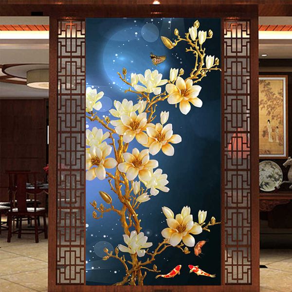 Chinesische Produkte voller quadratischer runder Mosaik-Diamantmalerei-Kreuzstich-Magnolien-Blumen-Kunst 5D-DIY-Diamant-Stickerei Große Größe