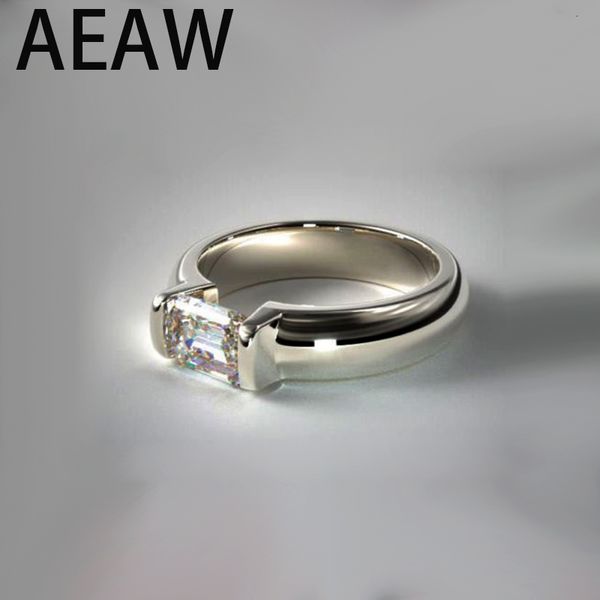 Alyans Aeaw 1 00 CT Emerald Cut Beyaz 925 Sterling Gümüş Solitaire Yüzük 230807