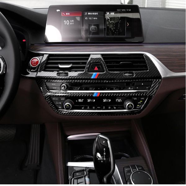 Guarnição interior de fibra de carbono ar condicionado cd painel de controle capa guarnição estilo do carro adesivos para bmw g30 série 5 acessórios automotivos321t