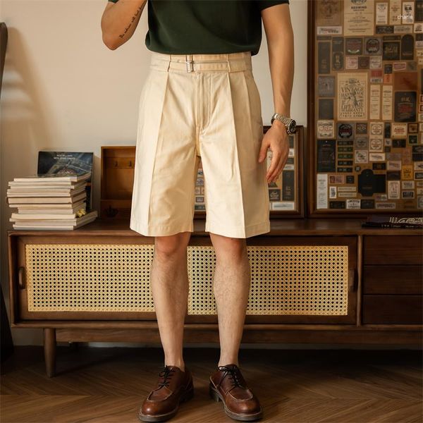 Herren-Shorts, rote Gurkha-Cargohose mit hohem Bund und doppelter Schnalle im Vintage-Stil