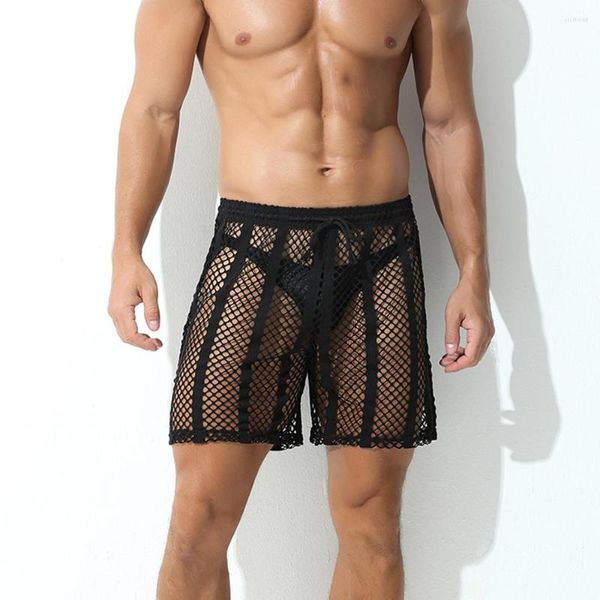 Pantaloncini da uomo Trasparente Sexy Mesh Uomo Casual Summer Holiday Vacation Man Beachwear 2023 Fashion Sheer Night Club Party Pantaloni corti