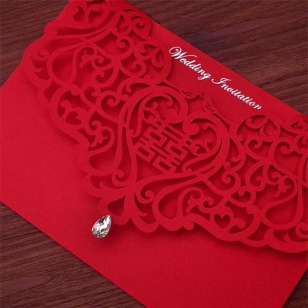 Vintage chinesischer Stil, ausgehöhlte Hochzeitseinladungen, kreative Bräute, Paare, Karten, roter Einband, Folienprägung, schicke Brautkarte324L