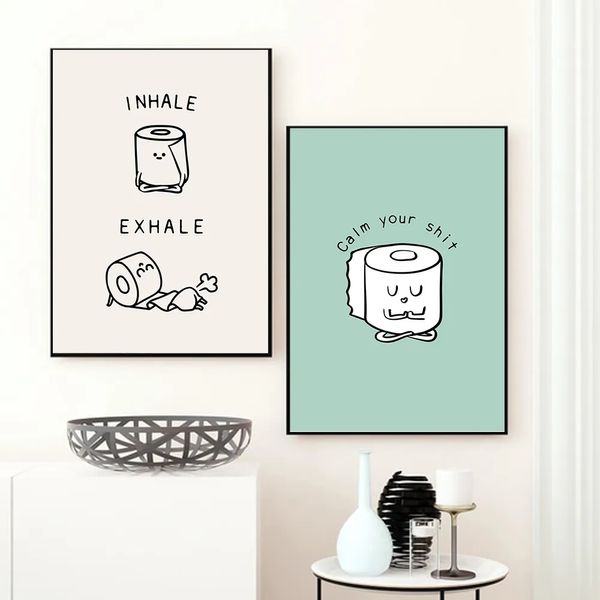 Leinwand Malerei Toilettenpapier Lustiges Zitat minimalistische Plakate Wandkunst Nordische Drucke Bilder für Waschraum Badezimmer Toilettenhome Dekor kein Rahmen wo6
