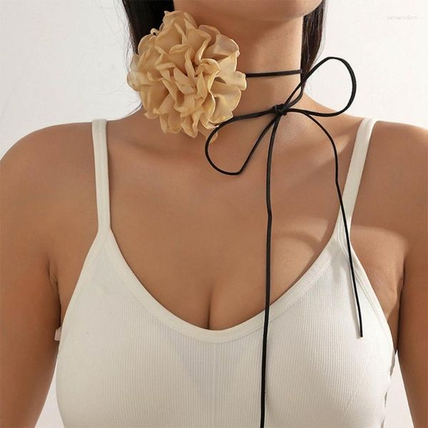 Подвесные ожерелья элегантная пиони -цветочное ожерелье моднее ткани для шеи ювелирные украшения для цветочных галстук для девочек