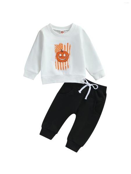 Комплекты одежды для детской девушки Хэллоуин костюм тыква принт с длинным рукавом экипаж. Втулка для толстовки.