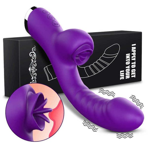 Kadınlar için Masaj Vibratör 2 Yalanma Makinesi Klitoris Stimülatörü G Güçlü Vibro Dildo Wand Kadın klitorisi Sucker Yetişkin