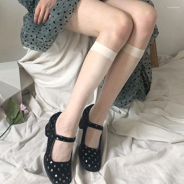 Kadın Çorap Lolita Yüksek Siyah Beyaz Moda Uzun Bacak Yaz İnce Polka Dot Kızlar Naylon Elastik Fishnet