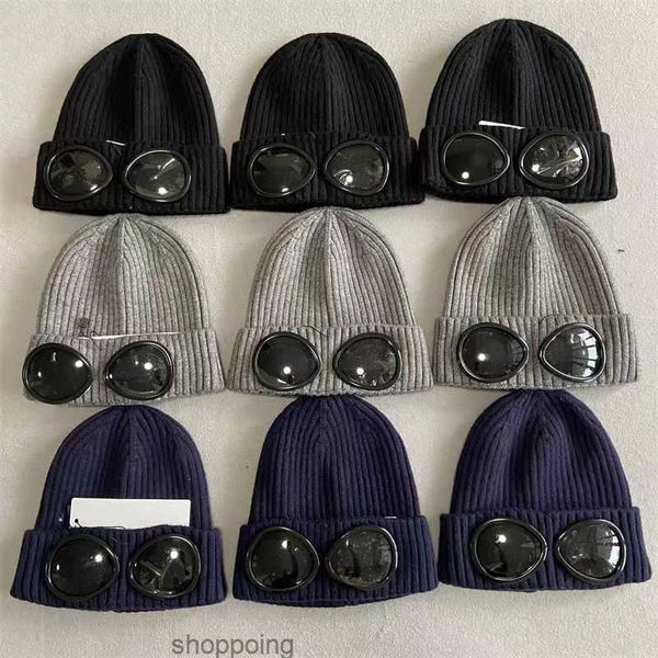 Óculos de proteção com duas lentes, gorros masculinos, chapéus de malha, bonés de caveira, ao ar livre, unissex, gorro de inverno, preto, cinza, Bonnet6bst