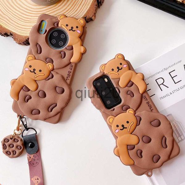 Custodie per cellulari Cute Cartoon Chocolate Cookie Bear Case per Oppo R11S R17 A11X A92S A7X A9X A59 A5 A3S Biscuit Soft Silicone Cordino Cover x0807