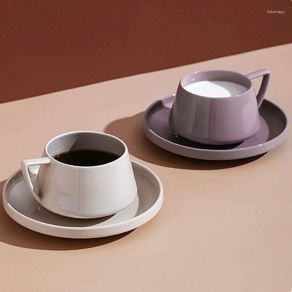 Xícaras Pires Porcelana Conjunto de Café Cor Sólida Cerâmica Xícara de Chá Pires Suit Tarde Simples Xícara de Chá Drinkware