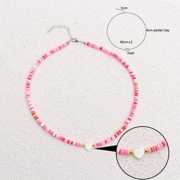 Gargantilha de pescoço de verão feito à mão joias femininas concha natural colar de miçangas moda coreana em forma de coração boêmio polímero argila colorida pend