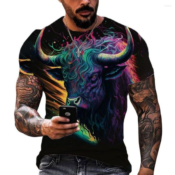 Herren-T-Shirts, 3D-Kuhkopf-bedrucktes T-Shirt, coole Sommerkleidung, Hip-Hop-Mode, Straßenelemente, lässig, Sport, kurze Ärmel