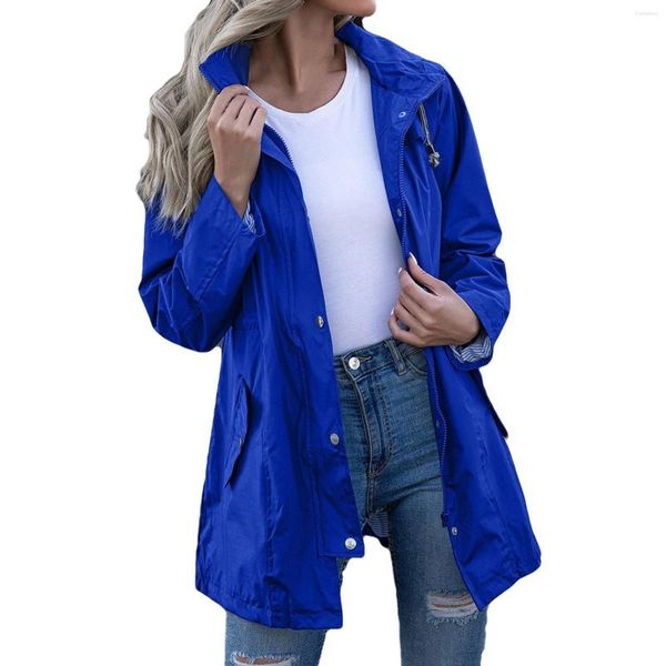 Jaquetas femininas femininas sólidas com capuz fino bolso capa de chuva trench coat jaqueta 3xblusas femininas com botões frontais