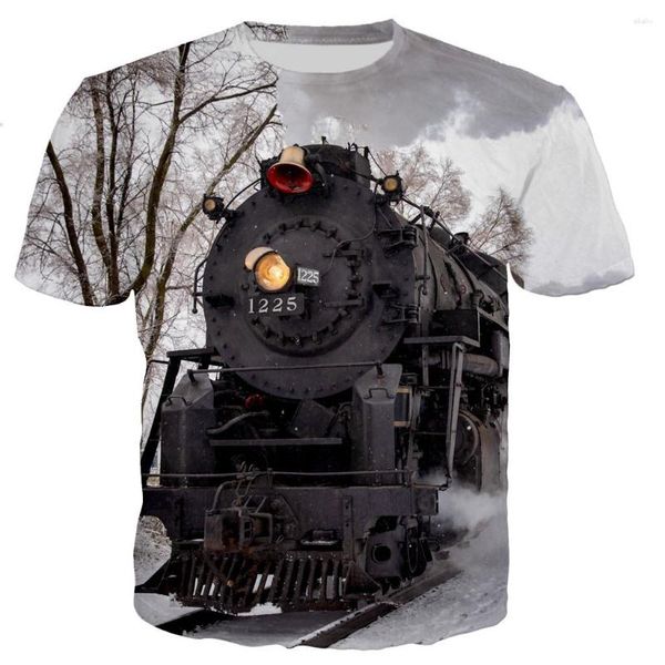 Camisetas masculinas verão moda impressão 3D trem a vapor camiseta juventude confortável top esportes casual manga curta