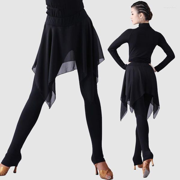 Stage Wear Pantaloni da ballo latino Lady Black Chiffon Gonne Collant Donna Cha Rumba Samba Tango Salsa Pratica di danza Adulti DNV11690