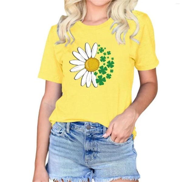 T-shirt da uomo Daisy Four Leaf stampato girocollo moda tendenza camicia spandex manica lunga donna estate top