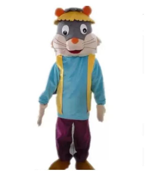 Vendita di fabbrica scontata un costume da mascotte gatto con una camicia blu e un cappello da indossare per adulti