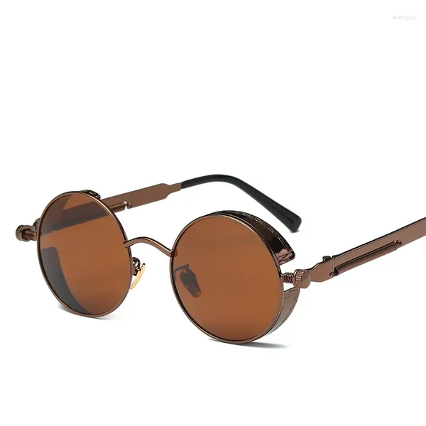 Sonnenbrille Gothic Steampunk Polarisiert Für Männer Frauen Metall Runde Rahmen Shades Vintage Designer Fahren Sonnenbrille