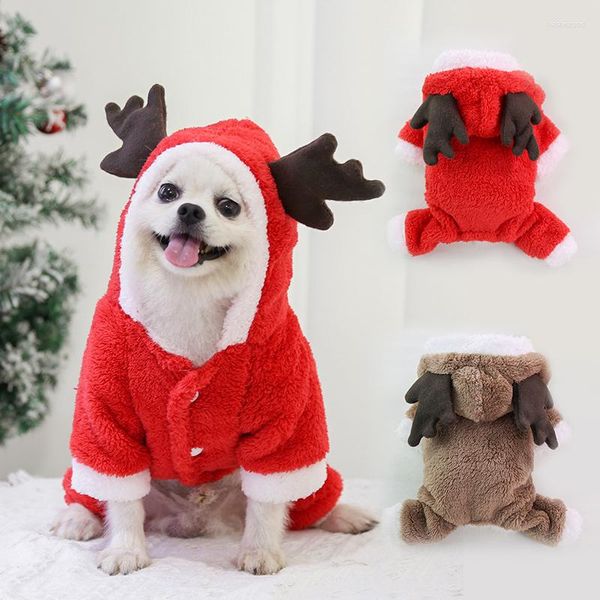 Hundebekleidung XS-2XL Rotbraun Großes Hirschgeweih Weihnachts-Kapuzenjacke Warme weiche Herbst-Winter-Cosplay-Motto-Party-Welpen-Katzen-Kleidung