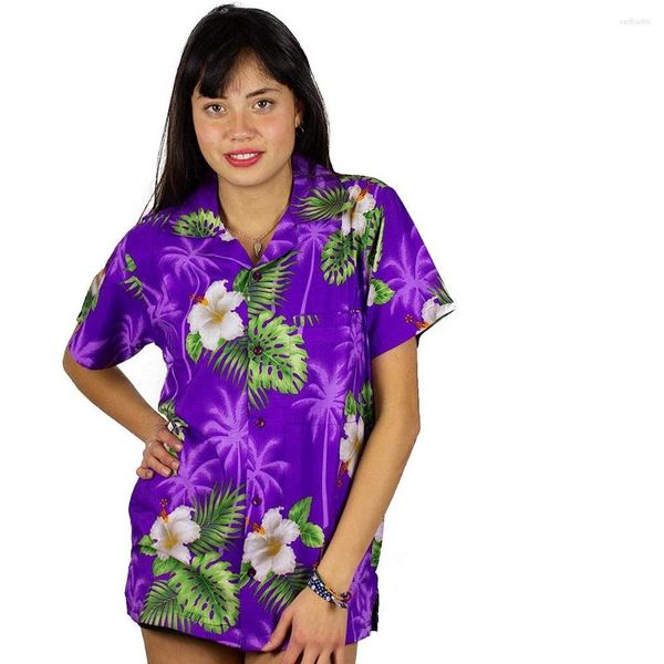 Женские блузки пуговица рубашка тропический цветок гавайский 3D -печать