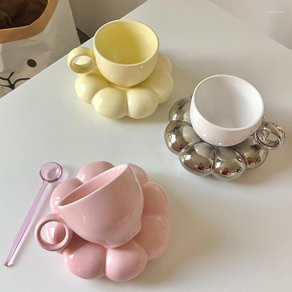 Чашки блюдцы северная розовая цветочная керамическая кофейная чашка творческая домашняя украшение завтрак пить латте чай