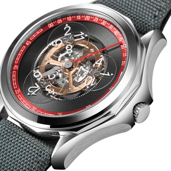 Orologi da polso Orologio da polso di lusso preciso Uomo 21 rubini MIYOTA 8215 Movimento giapponese Quadrante vuoto Orologio meccanico con corona a vite rossa