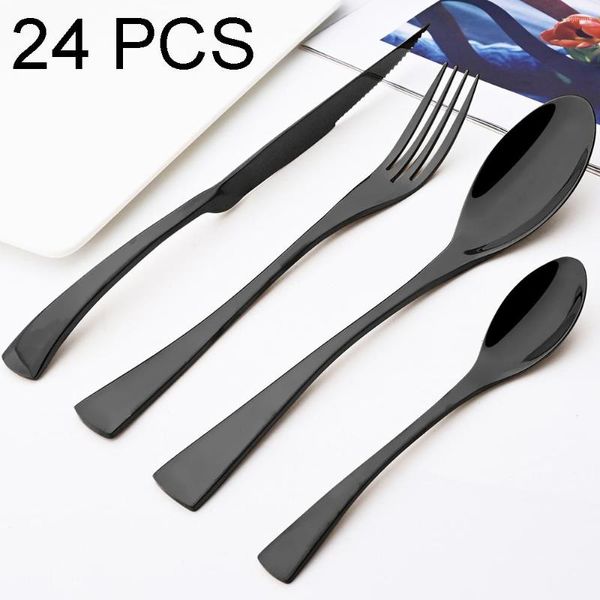 Set di stoviglie 24 pezzi Set di lusso in acciaio inossidabile 18/10 Posate a specchio nero Coltello da bistecca Forchetta Cucchiaio da caffè Posate da cucina