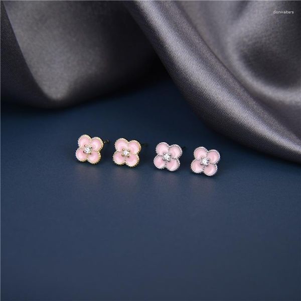 Ohrstecker aus 925er-Sterlingsilber, rosa vierblättriges Kleeblatt, modisch, elegant, für Damen, Anzug, Schmuck