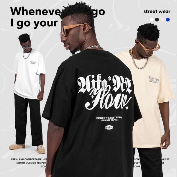 Amerikan Vintage Moda Marka T-Shirt Erkekler Kısa Kollu Gevşek Büyük Boy Ağ Siklet 220g Street Hip Hop Çift Alt Gömlek Modeli