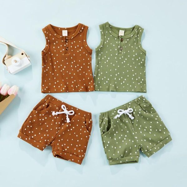 Kleidung Sets CitgeeSummer Infant Baby Mädchen Jungen Kleidung Punkte Muster Gestrickte Knöpfe Ärmellose Tops Elastische Taille Shorts Anzug