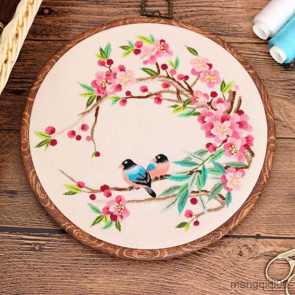 Conjunto de produtos chineses DIY estampado bordado Starter com padrão de árvore de flores Fios coloridos de pano Ferramentas de costura Arte Artesanato Decoração para casa presente R230807
