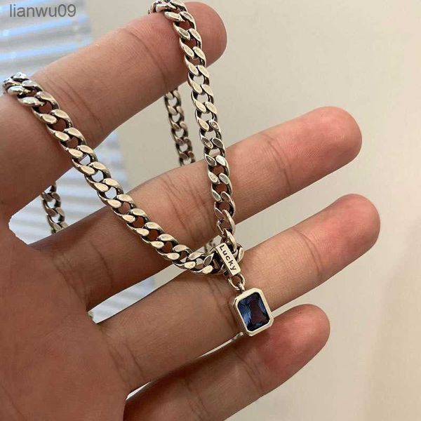 Nuova collana in argento sterling 925 con zirconi blu quadrati tipo cubano girocollo corrispondenza regalo per feste gioielli da donna squisiti L230704