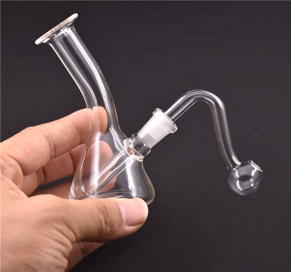 Commercio all'ingrosso Piccolo Bubbler Bicchiere di vetro Bong Narghilè Mini Dab Rigs Vetro Recycler Pipa ad acqua Ash Catcher Bong con tubo per bruciatore a nafta in vetro maschio da 10 mm