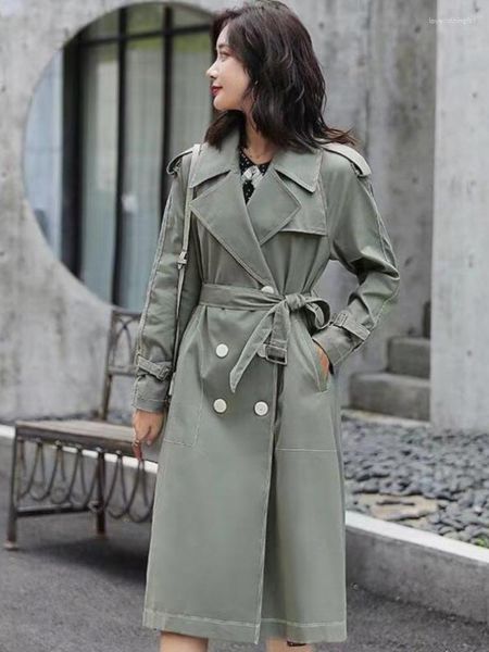 Trench Coats Feminino Casaco Para Mulheres 2023 Outono Inverno Lapelas Sólidas Trespassado Casaco Longo Quebra-vento Escritório Roupas Femininas Tops