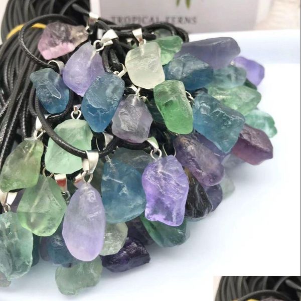 Anhänger Halsketten Natürliche Amethyst Fluorit Kristall Halskette Energie Stein Heilung Meditation Yoga Geschenk Großhandel Drop Lieferung Schmuck Dhqhn