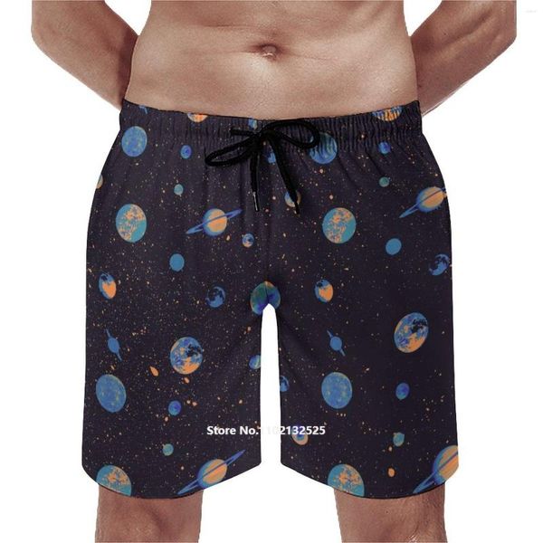 Shorts masculino Calça de praia estampado em 3D com estampa de planeta estilo de rua casual com bolsos