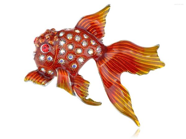 Broches Fire Red Orange Gloss Paint Clear Cristal Strass Lindo Broche de Alfinetes de Peixe Dourado