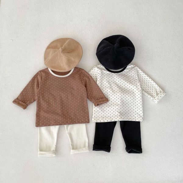 Conjuntos de roupas outono bebê meninas algodão poka dot blusas de manga comprida calças de cintura alta 2 pçs infantil criança crianças meninos terno homewear