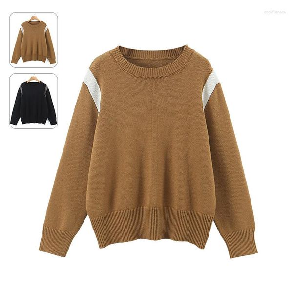 Kadın Sweaters Yüksek Moda Kış Kış 100kg Kadın Büyük Boy Kabuğu Kazak Kore tarzı Renk Kontrast Kalın İğne Kısa Külot