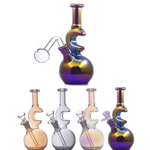 Atacado Bongo de vidro de 7,5 polegadas Heady Dab Rigs Cachimbos de água Nano chapeamento em forma de lua Tubo de água Reciclador Plataforma de óleo Ash CatcherBongs com tubo queimador de óleo de 14 mm