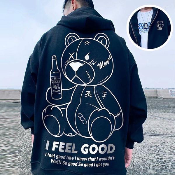 Männer Hoodies männer Harajuku Mode Bier Bär Druck Kawaii Sweatshirts Zipper Hip Hop Streetwear 2023 Herbst Casual Übergroßen Hoody