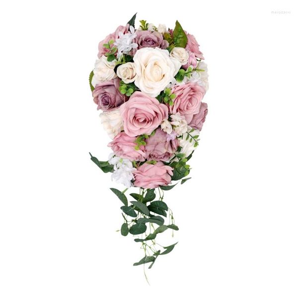 Fiori decorativi Artificiale Rosa Matrimonio Bouquet romantico Sposa Damigella d'onore da sposa Dropship