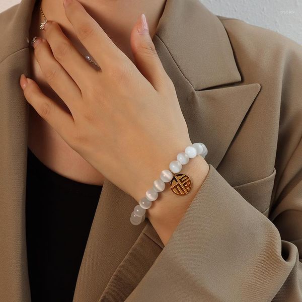 Link Armbänder Guofeng Ins Geometrische Runde Marke Armband Opal Damen Edelstahl Geschenk Elastisch