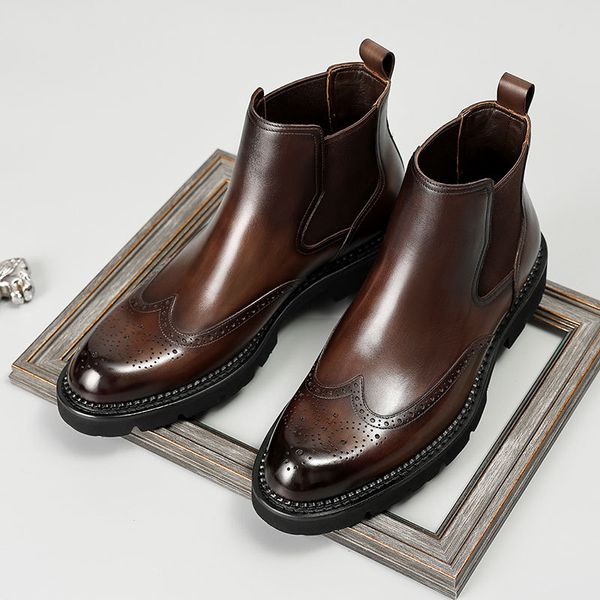 Stivaletti da uomo vintage in vera pelle 39 Slip On Stivali eleganti da uomo italiani marroni neri Stivali eleganti in pelle Chelsea eleganti da uomo